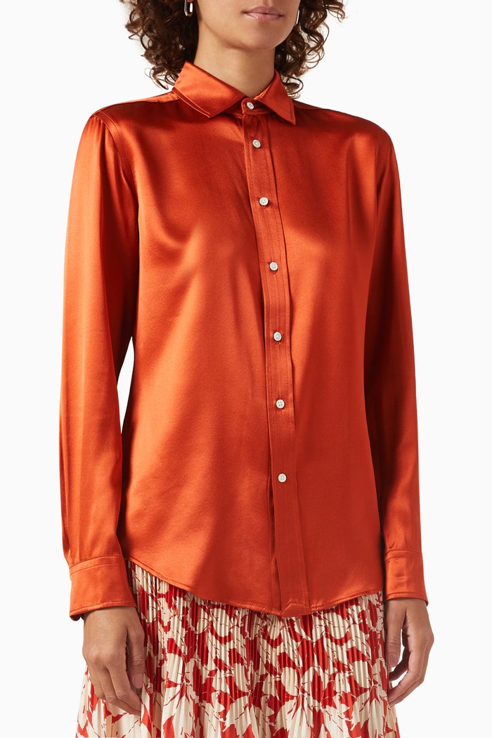 

Spread Collar Shirt in Mulberry Silk, Orange