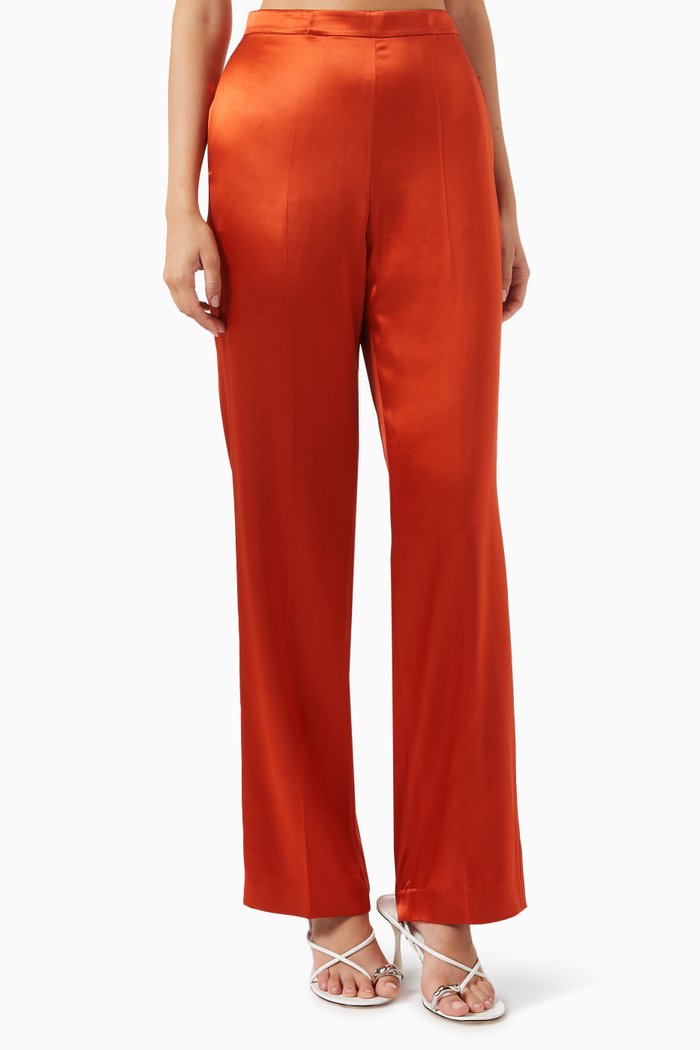 

High-waist Pants in Silk, Orange