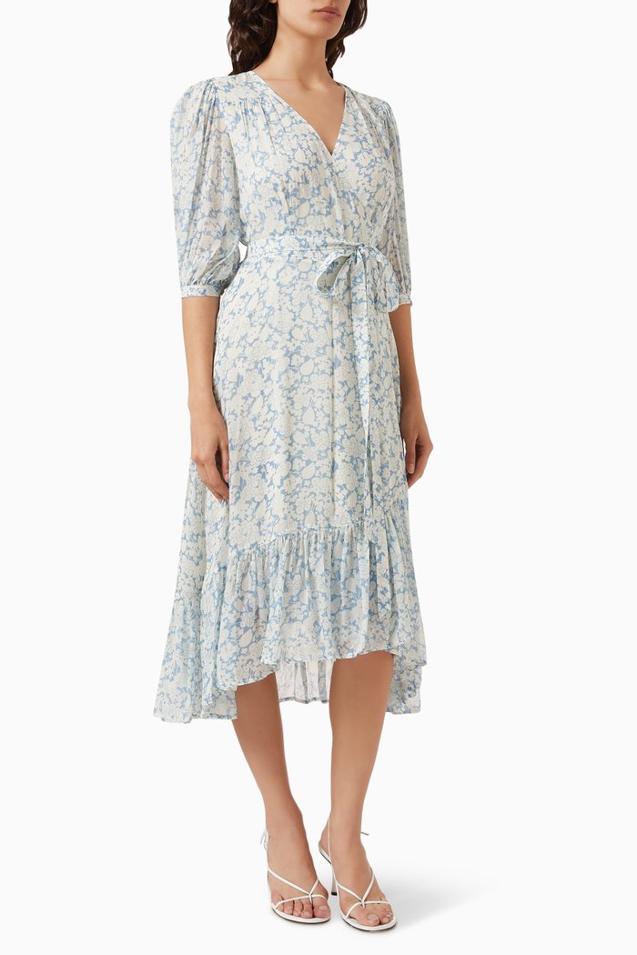 

Ese Floral-print Midi Wrap Dress in Crinkled-georgette, Blue