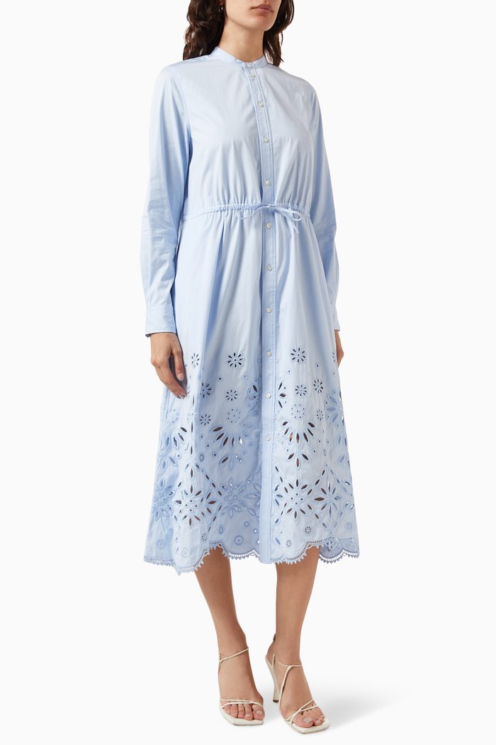 

Eyelet-embroidered Midi Shirt Dress in Cotton, Blue