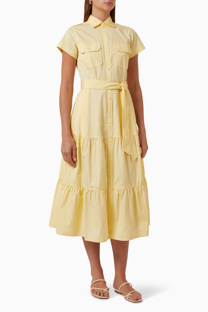 

Belted Day Dress in Cotton, Yellow