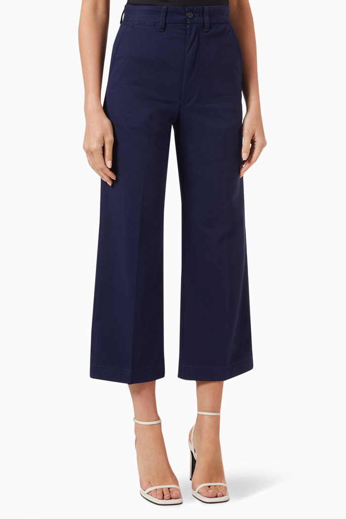 

Cropped Chino Pants in Cotton Blend, Blue