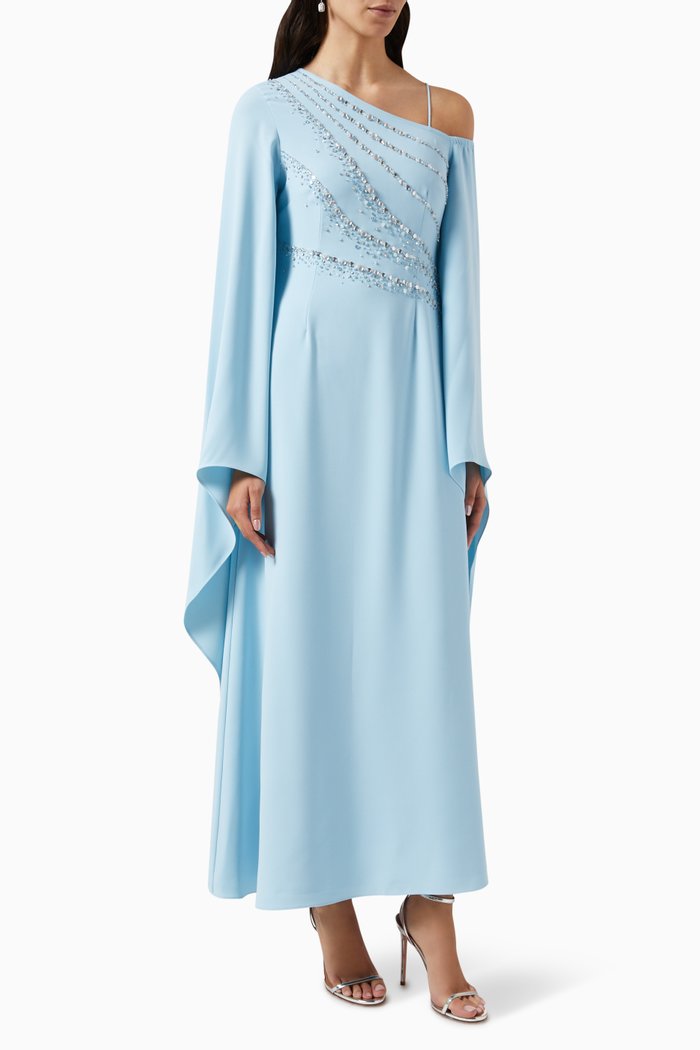 

Xena One-shoulder Embellished Kaftan, Blue