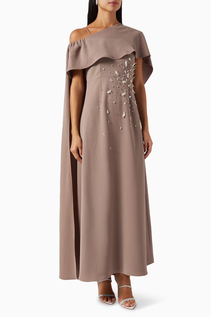 

Venus Embellished One-shoulder Kaftan, Brown