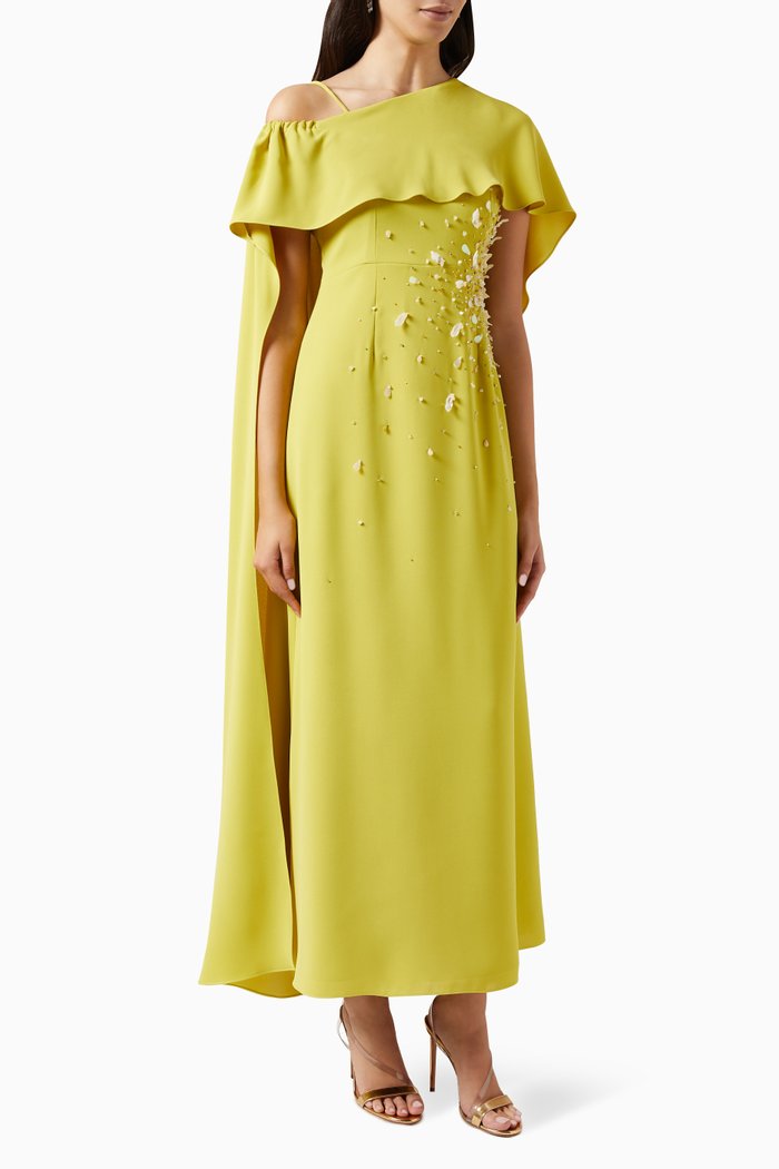 

Venus Embellished One-shoulder Kaftan, Green