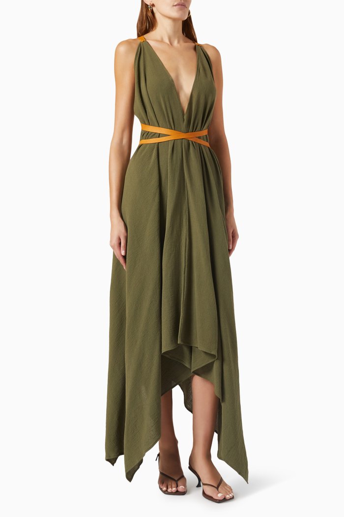 

Abalkan Open-back Maxi Dress in Cotton-gauze, Green