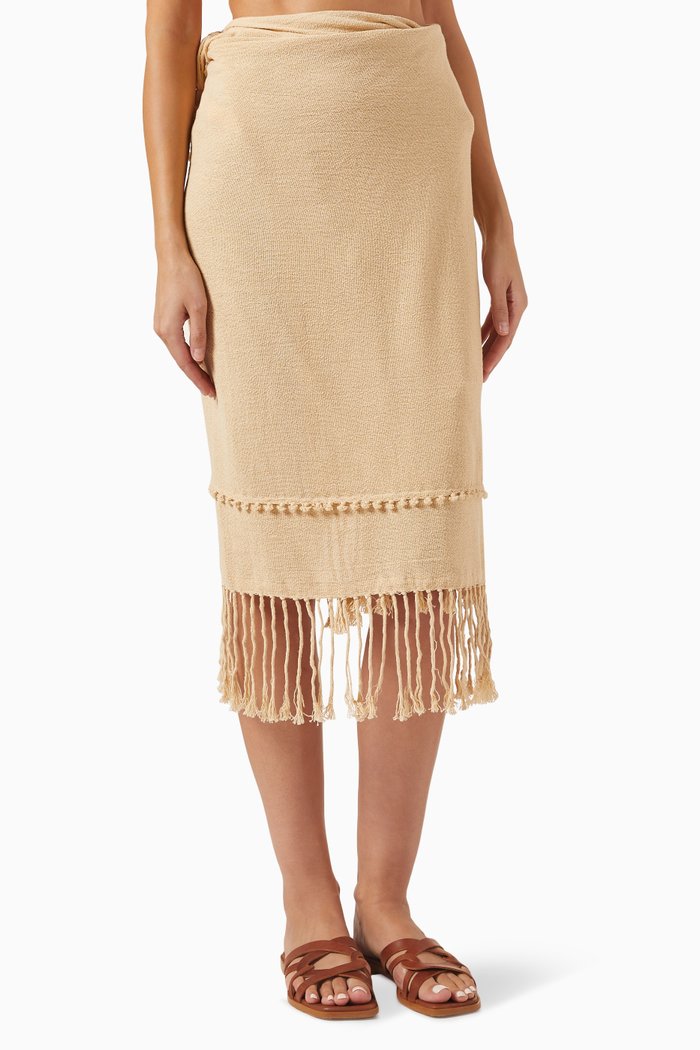 

Sikilja Fringed Pareo in Cotton Jute, Neutral