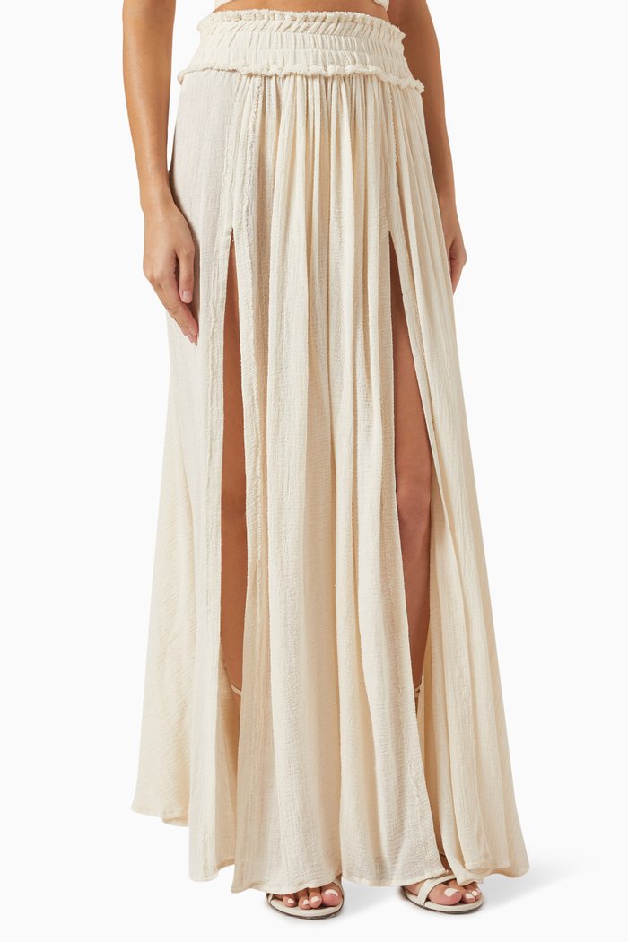 

Uuchben Ruched Maxi Skirt in Cotton-gauze, Neutral