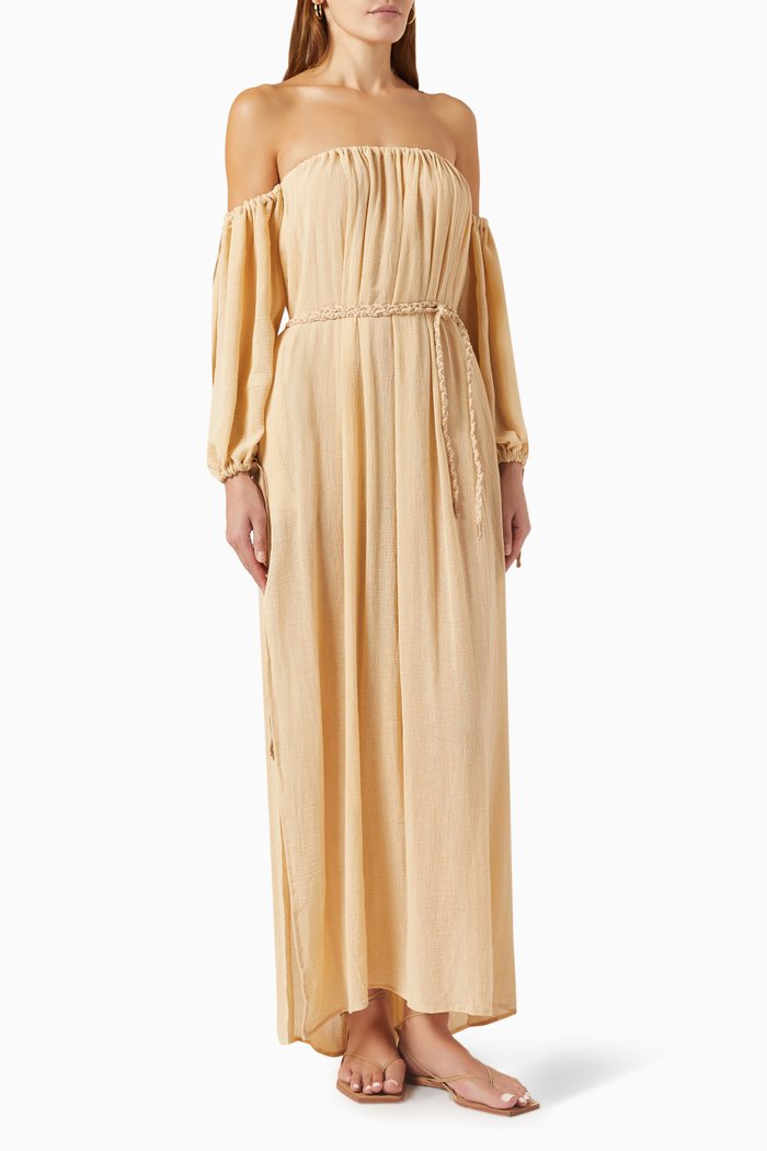 

Kikab Off-shoulder Maxi Dress in Cotton-gauze, Neutral