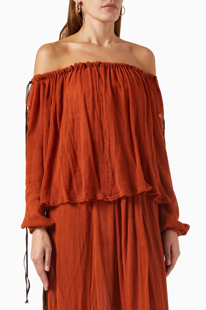 

Ooxmaal Off-shoulder Top in Cotton-gauze, Brown