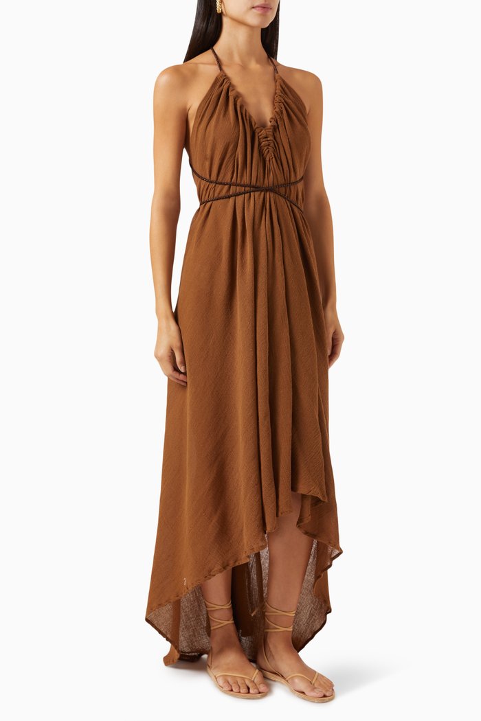 

Ayikal Halterneck Maxi Dress in Cotton-gauze, Brown