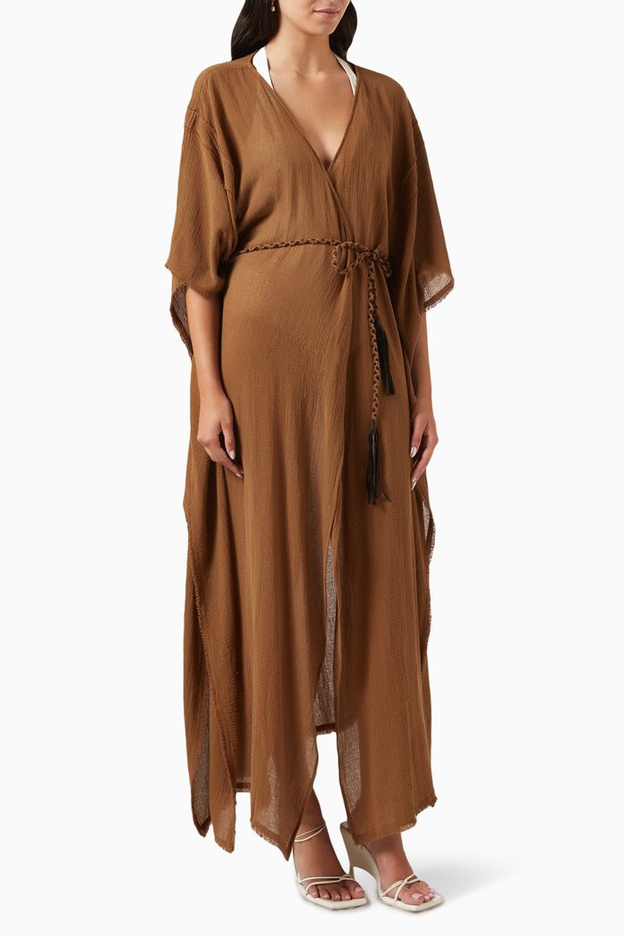 

Chumuk Maxi Wrap Dress in Cotton-gauze, Brown