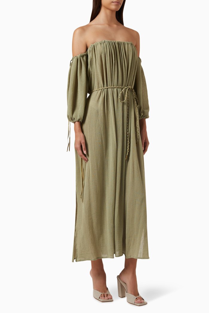 

Kikab Off-shoulder Maxi Dress in Cotton-gauze, Green