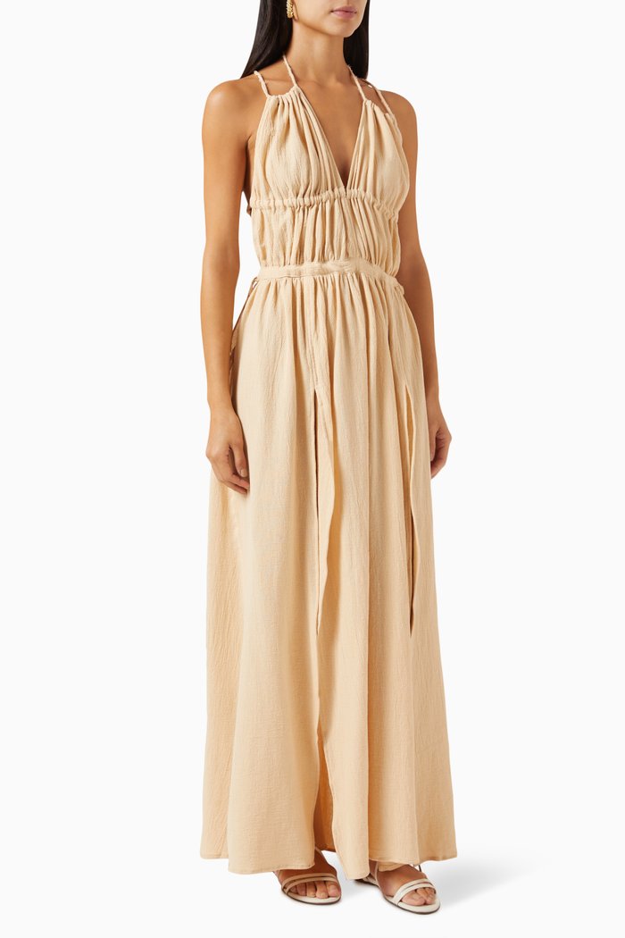 

Tupaq Backless Maxi Dress in Artisanal-cotton, Neutral