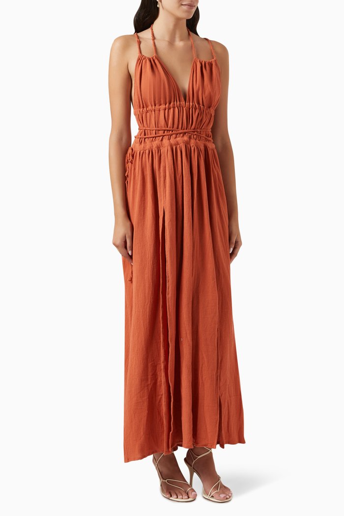

Tupaq Maxi Dress in Cotton, Orange
