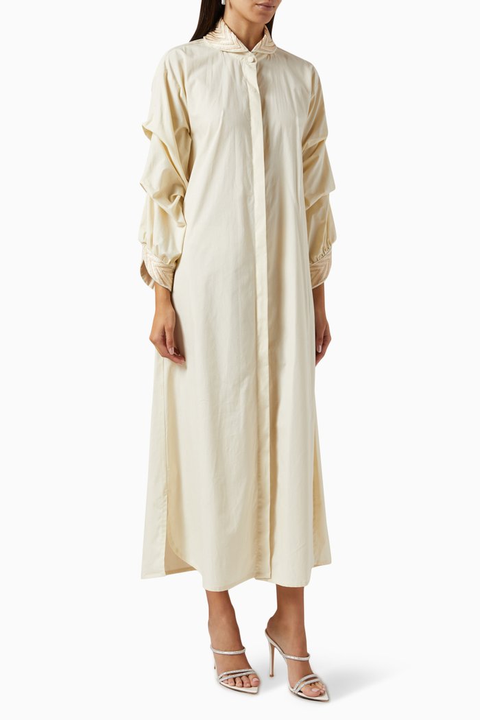 

Embellished Shirt Dress in Cotton, Neutral