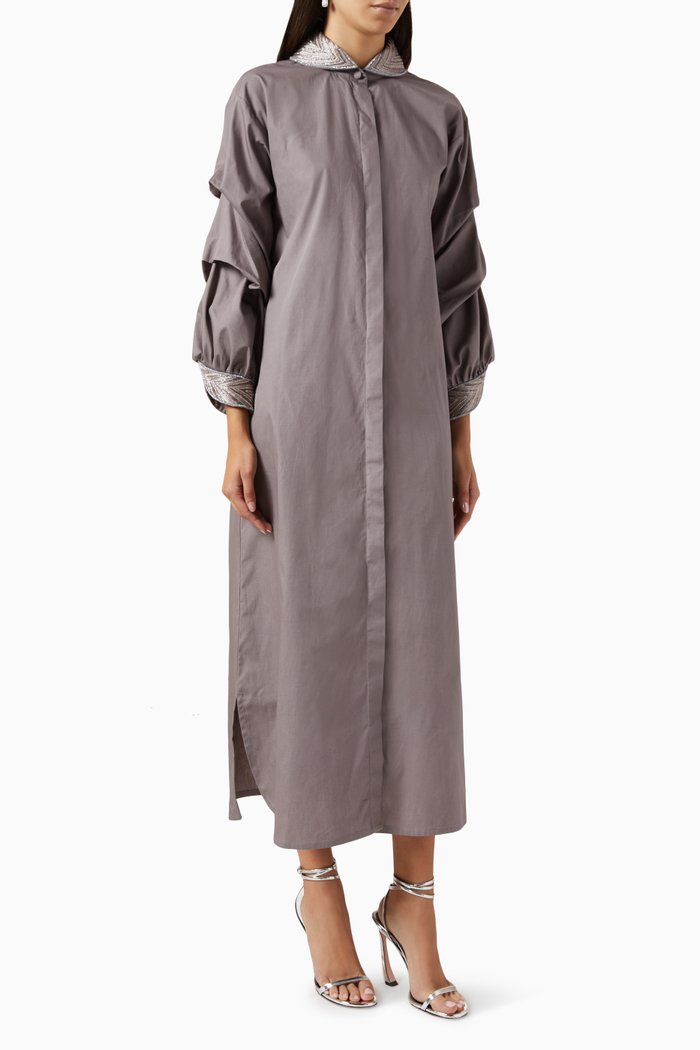 

Embellished Shirt Dress in Cotton, Grey