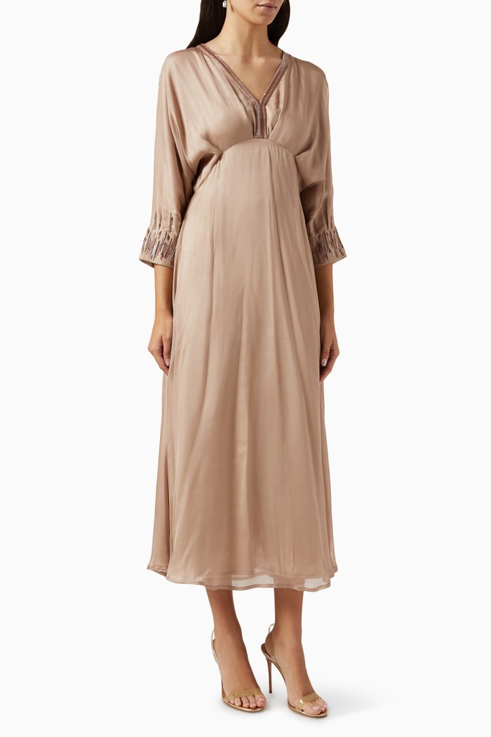 

Embellished V-neck Midi Dress in Silk-chiffon, Pink