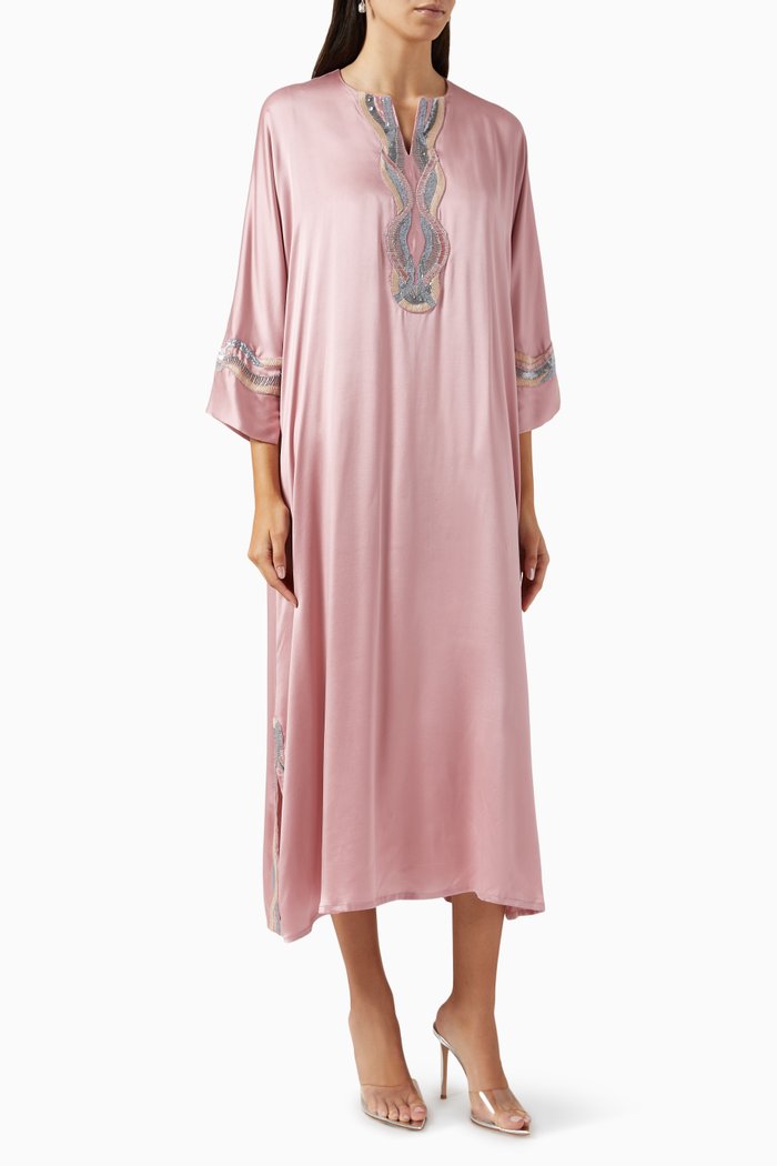 

Moroccan Midi Kaftan in Silk-satin, Pink