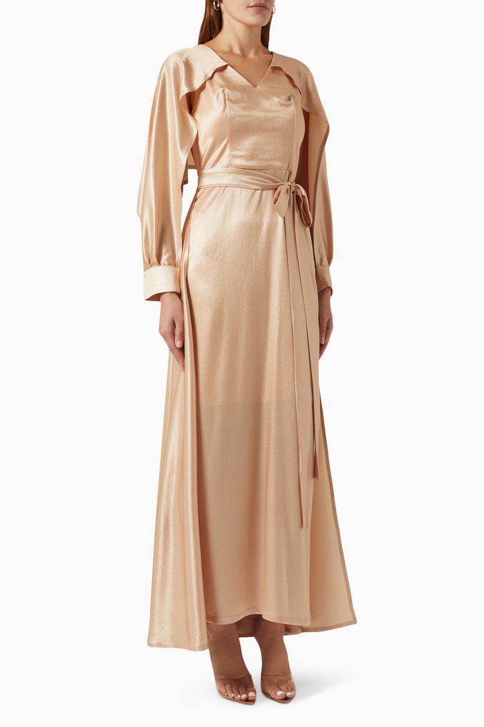 

Cape Sleeves Maxi Dress in Satin, Gold
