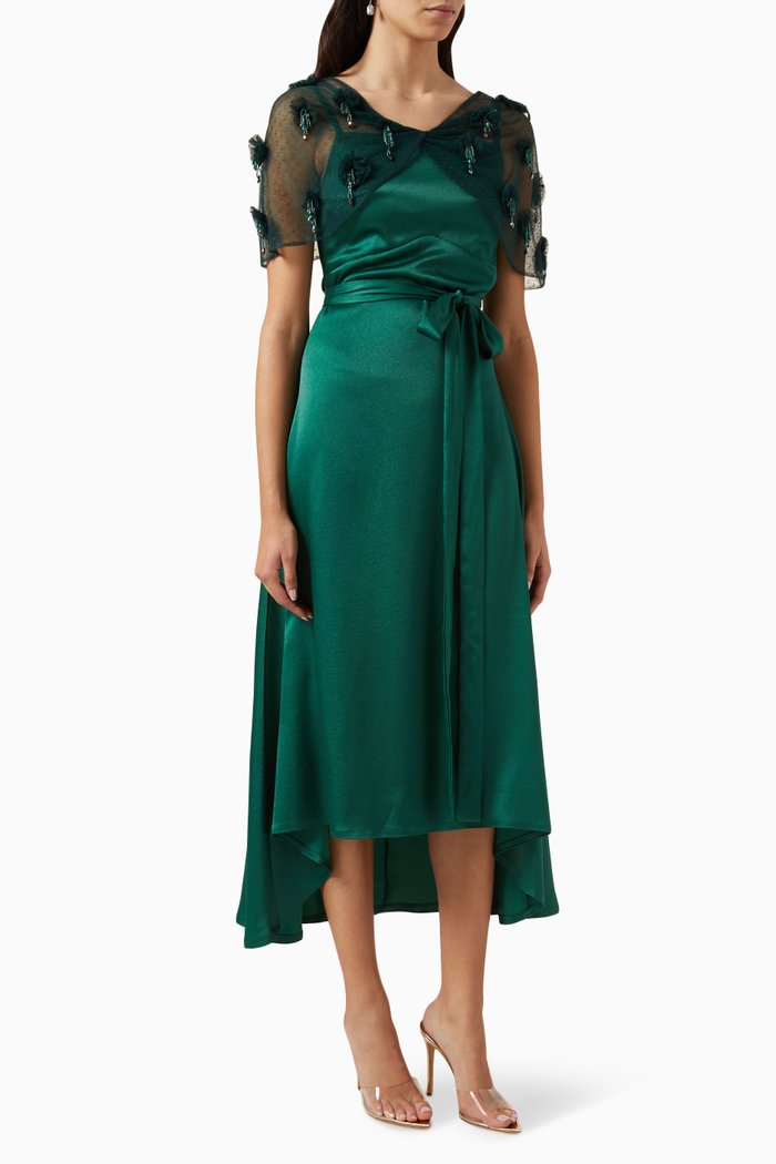 

Midi Dress in Satin & Tulle, Green