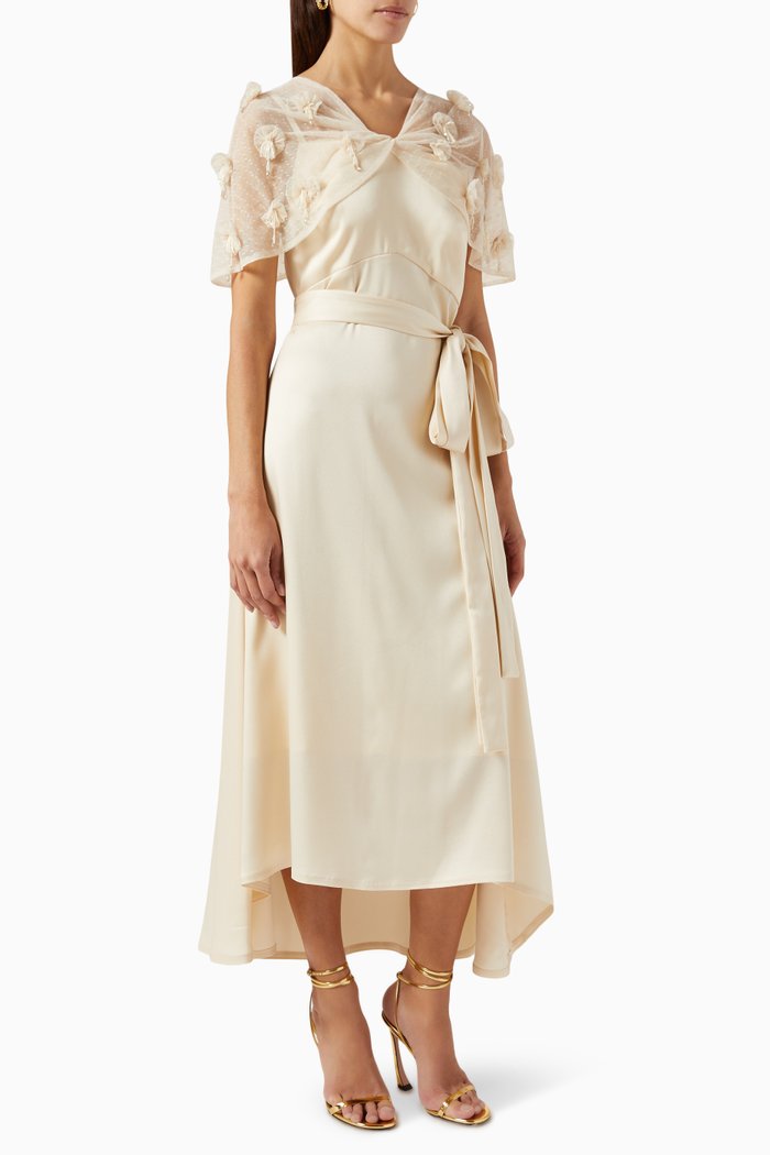 Midi Dress in Satin & Tulle, Neutral