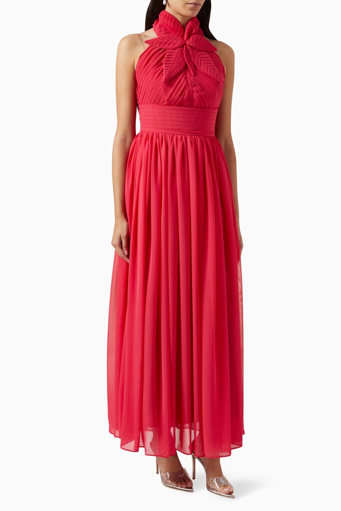 

Pleated Maxi Dress in Crepe, Pink