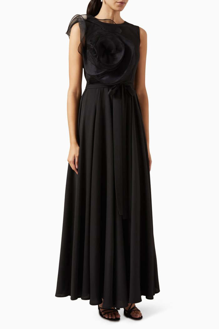 

Maxi Dress in Crepe & Organza, Black