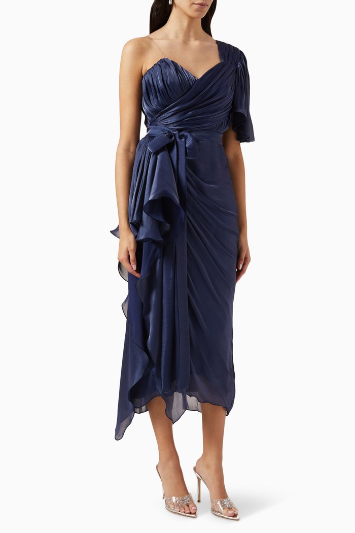 

One Shoulder Dress in Chiffon, Blue