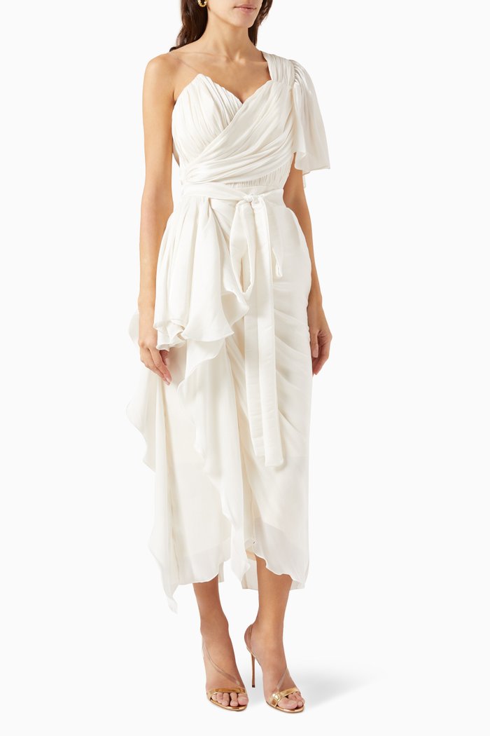 

One Shoulder Dress in Chiffon, Neutral
