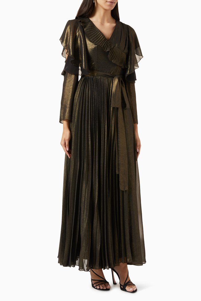 

Pleated Shimmer Maxi Dress, Black