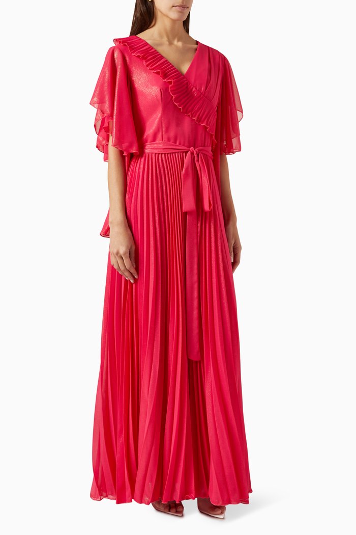 

Pleated Shimmer Maxi Dress, Pink