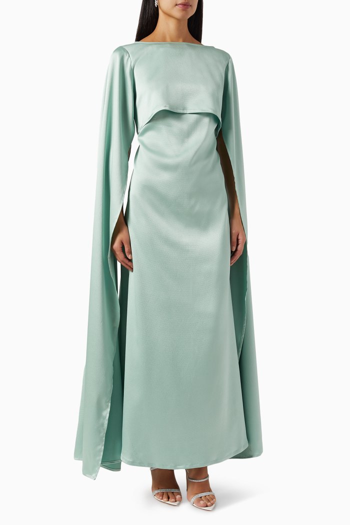 

Two-piece Cape Maxi Dress in Crepe, Green