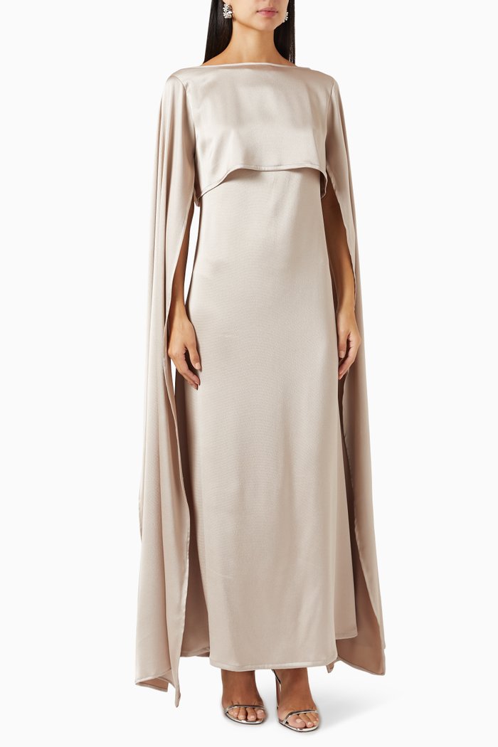

Two-piece Cape Maxi Dress in Crepe, Neutral