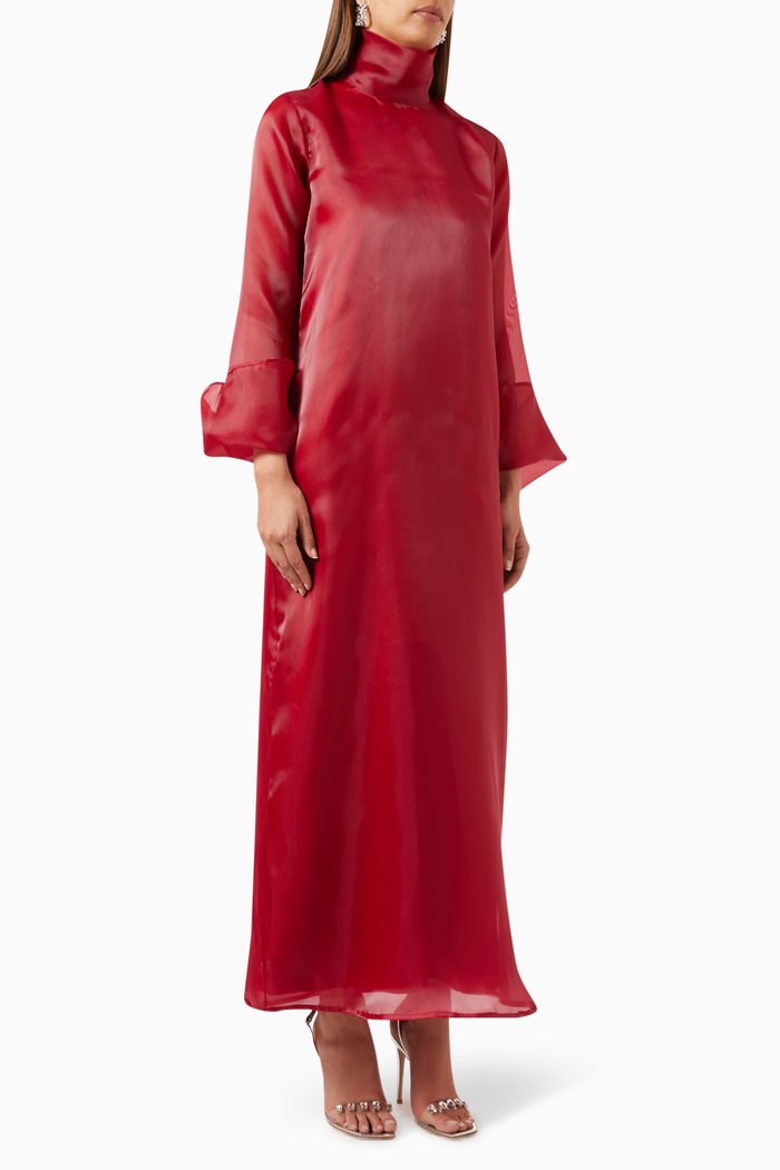 

Cape Dress in Satin & Organza, Red
