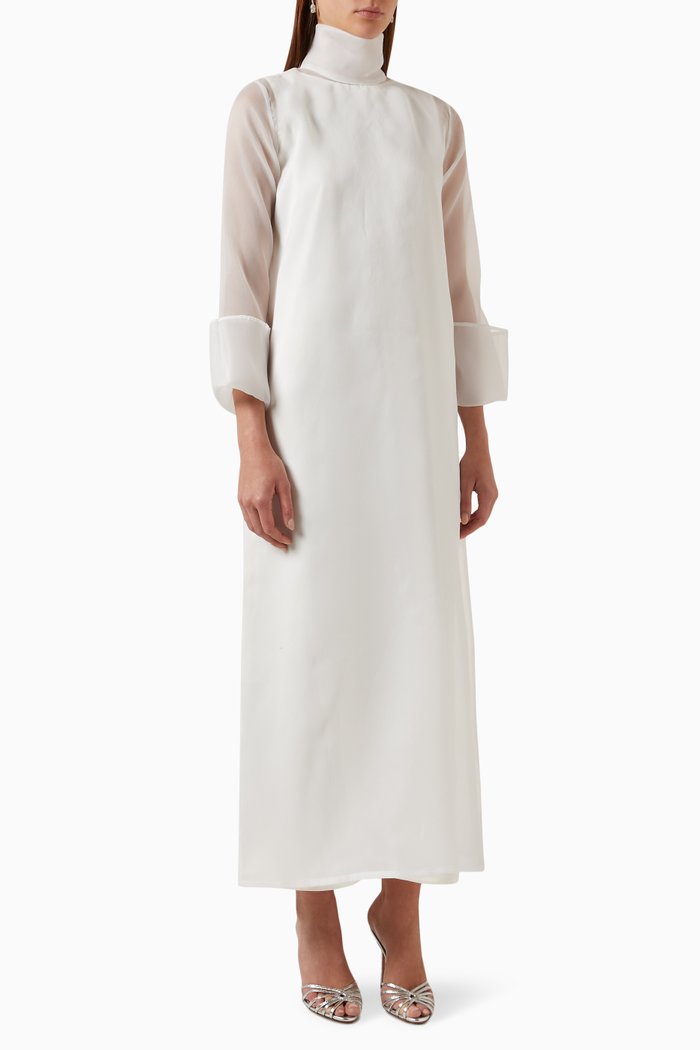 

Cape Dress in Satin & Organza, White