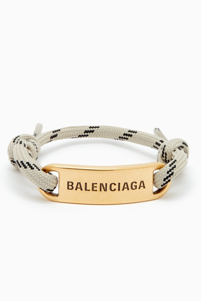 

Plate Cord Bracelet in Fabric & Brass, Neutral