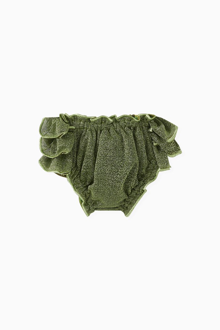 

Ruffled Metallic Bikini Briefs in Polyamide-blend, Green