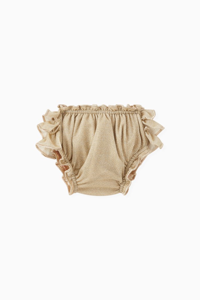 

Ruffled Metallic Bikini Briefs in Polyamide-blend, Silver