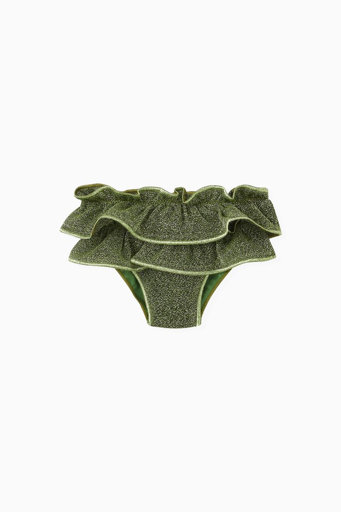 

Ruffled Metallic Bikini Brief in Polyamide-blend, Green