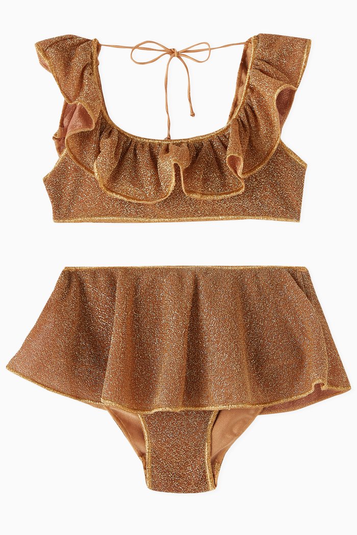 

Ruffled Glitter Two-piece Bikini Set in Polyamide-blend, Brown