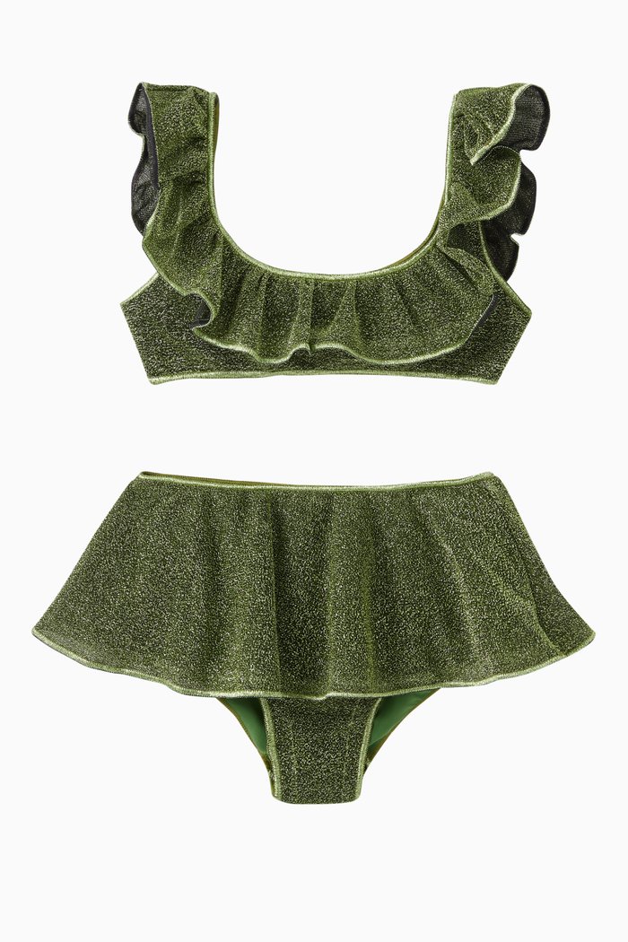 

Ruffled Glitter Two-piece Bikini Set in Polyamide-blend, Green