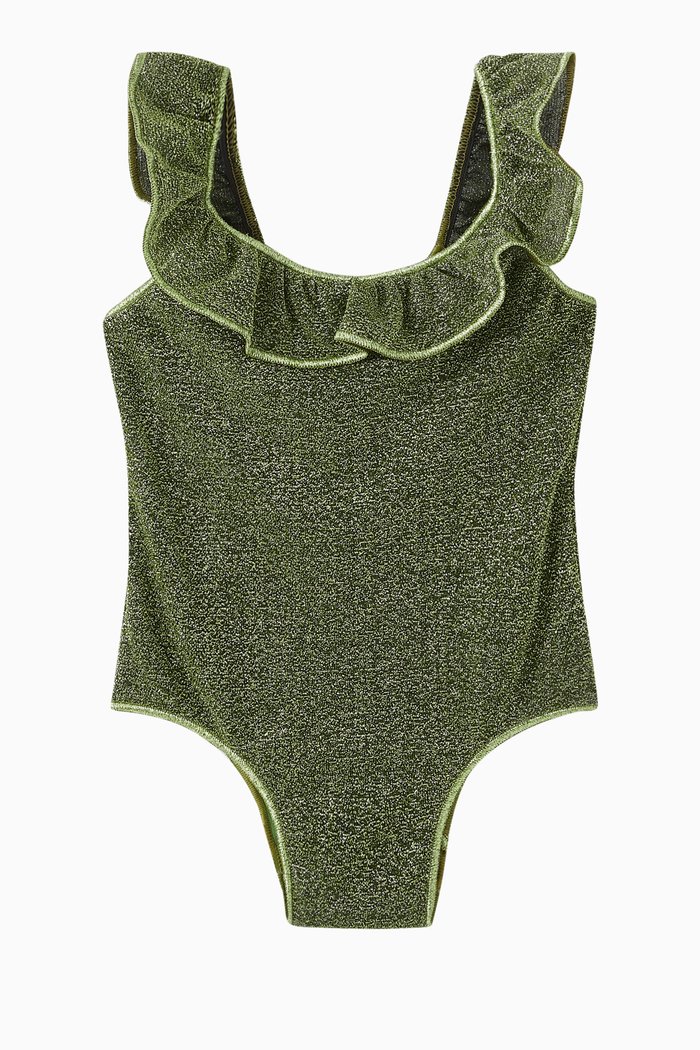 

Metallic Ruffled One-piece Swimsuit in Polyamide-blend, Green