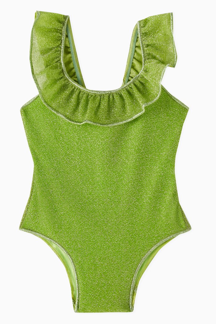 

Metallic Ruffled One-piece Swimsuit in Nylon Blend, Green