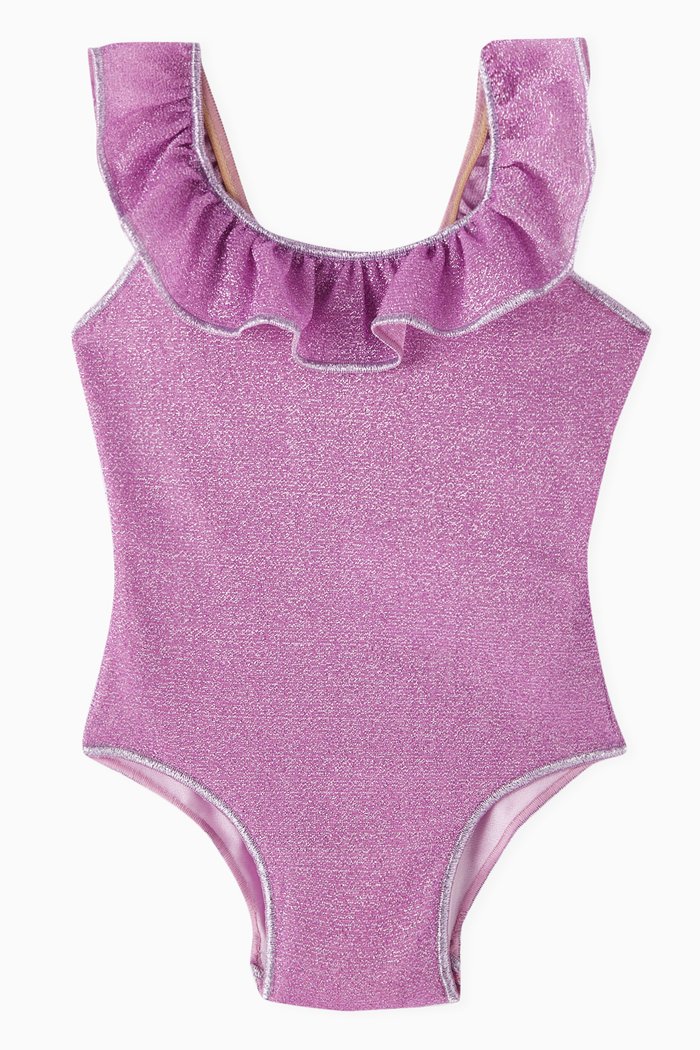 

Metallic Ruffled One-piece Swimsuit in Nylon Blend, Purple