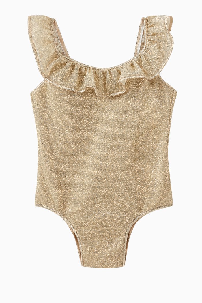 

Metallic Ruffled One-piece Swimsuit in Nylon Blend, Silver