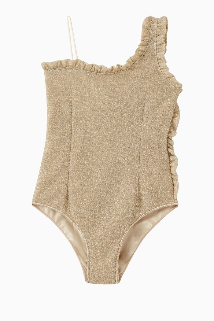 

Metallic Ruffled One-piece Swimsuit in Polyamide-blend, Silver