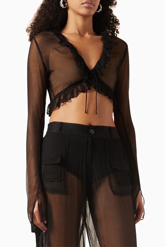 

Mini Froufrou Blouse in Mesh, Black