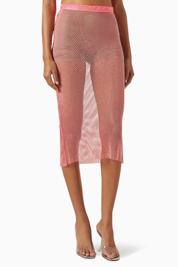 

Embellished Midi Skirt in Stretch Nylon, Pink
