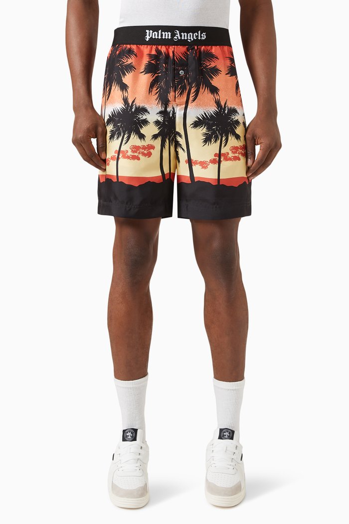 Palm-print Degrade Shorts, Orange